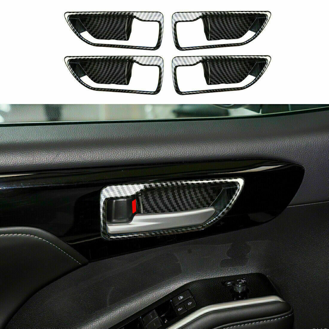 for Toyota Highlander 20-2024 Carbon Fiber 4X Inner Door Handle Bowl Cover Trim