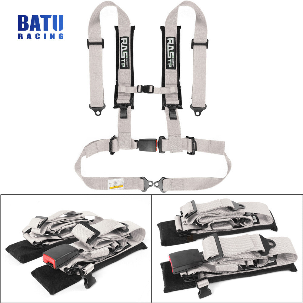 Gray 2inch 4-Point Harness Quick Release Safety for Seat Belt+1Pair Shoulder Pads