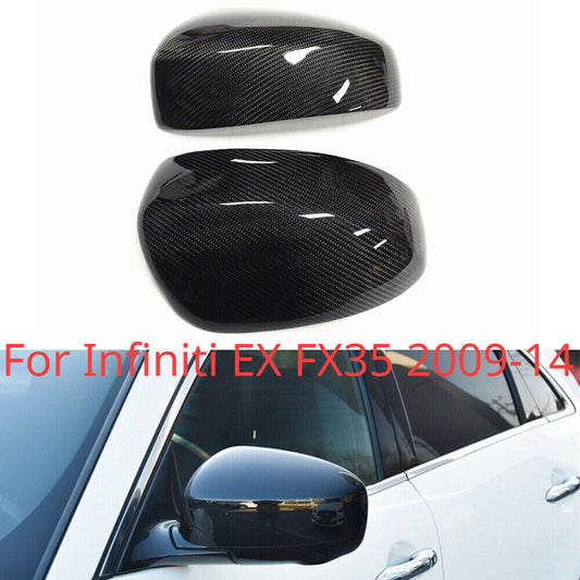 Rear View Side Mirror Cover for Infiniti EX FX35 2009-14 Black Real Carbon Fiber Q