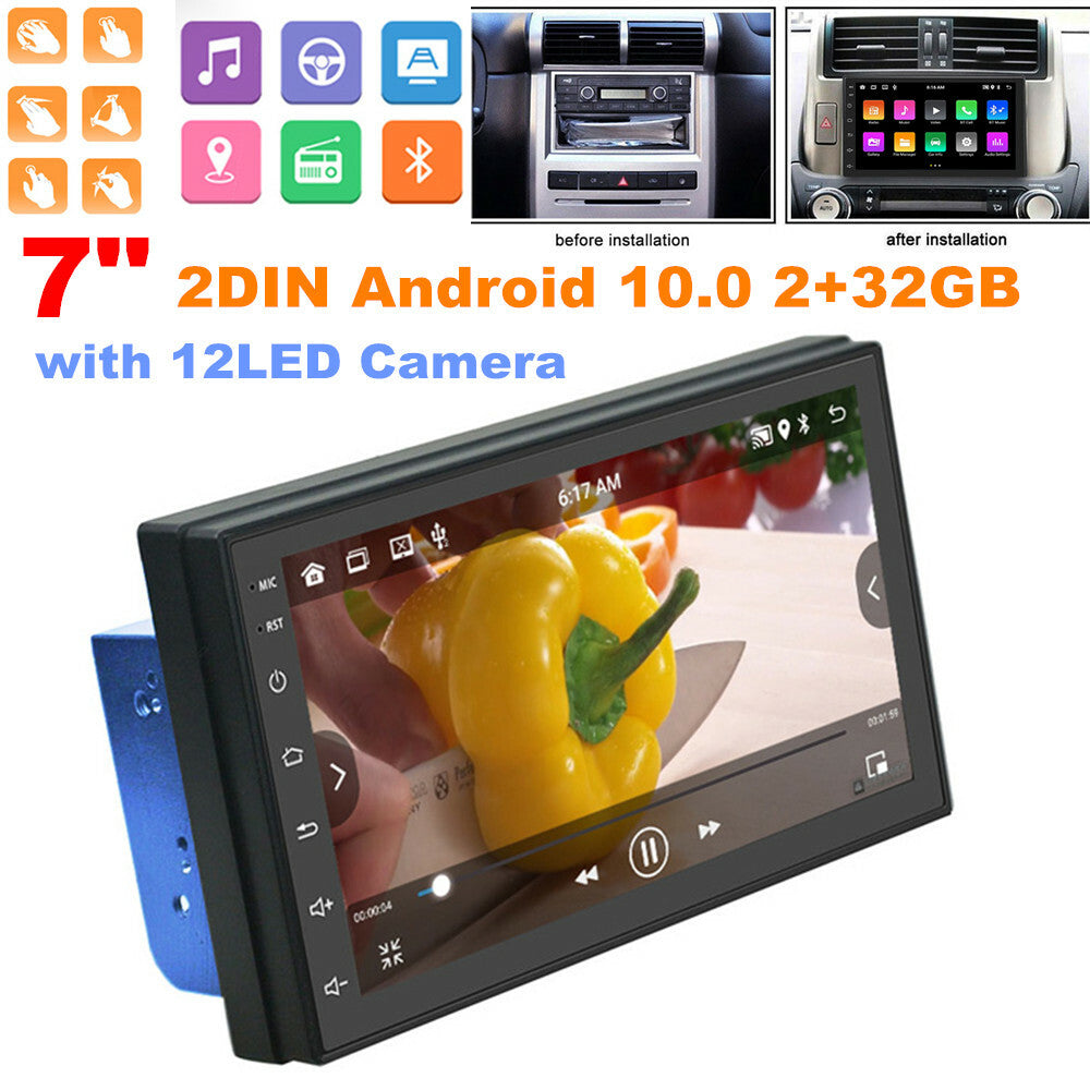 7-inch 2DIN Android 10.0 2+32GB USB Wifi Car GPS Navigation Radio MP5 Player + 12LED Camera n
