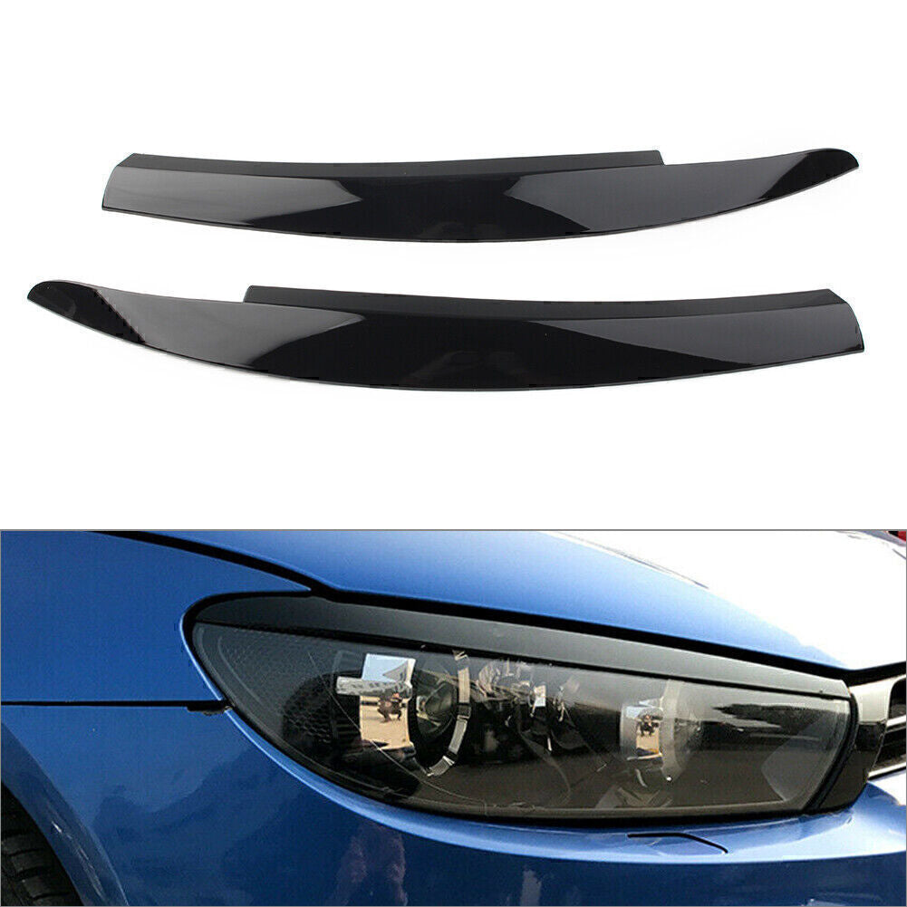 Glossy Black Head Light Lamp Eyebrow Eyelid Cover Trim Fit for VW Scirocco 2009-17