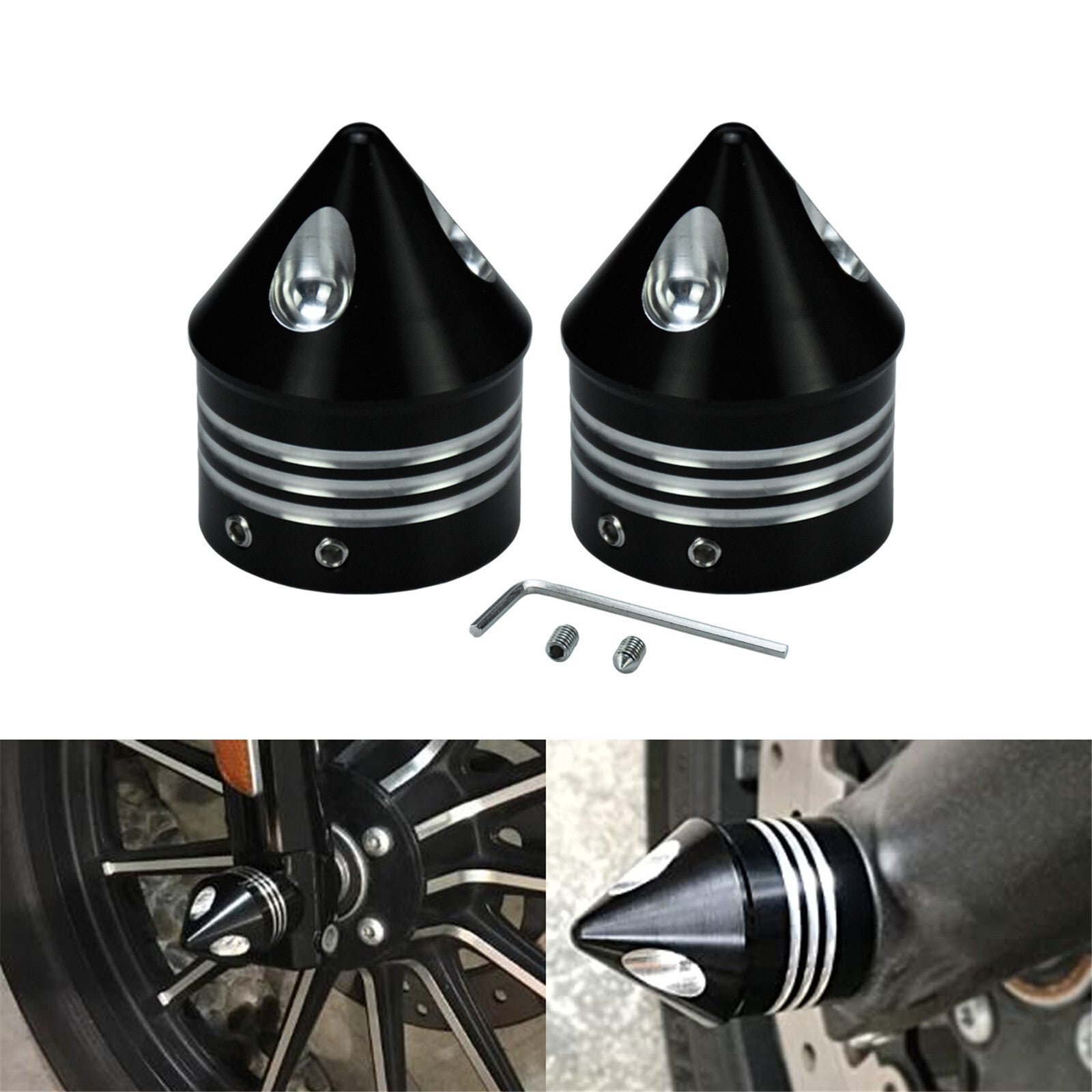 Black Spike Front Axle Cap Nut Covers for Harley Touring Electra Glide Softail
