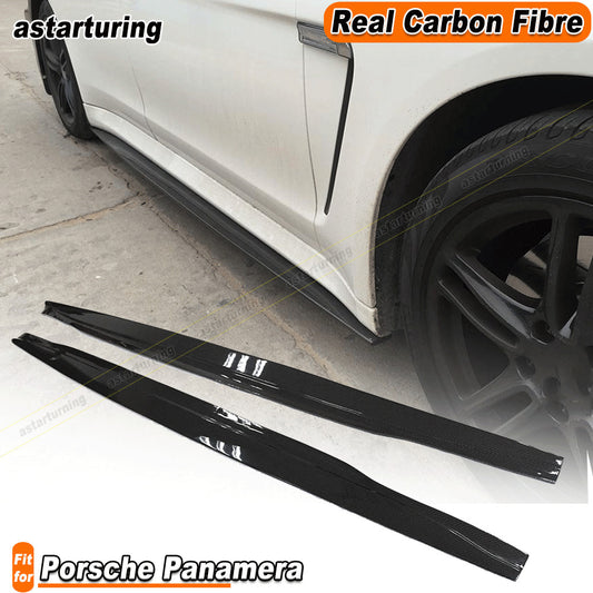Fit for Porsche for Panamera 2010-2013 REAL Carbon Side Skirt Extension Lip Spoiler