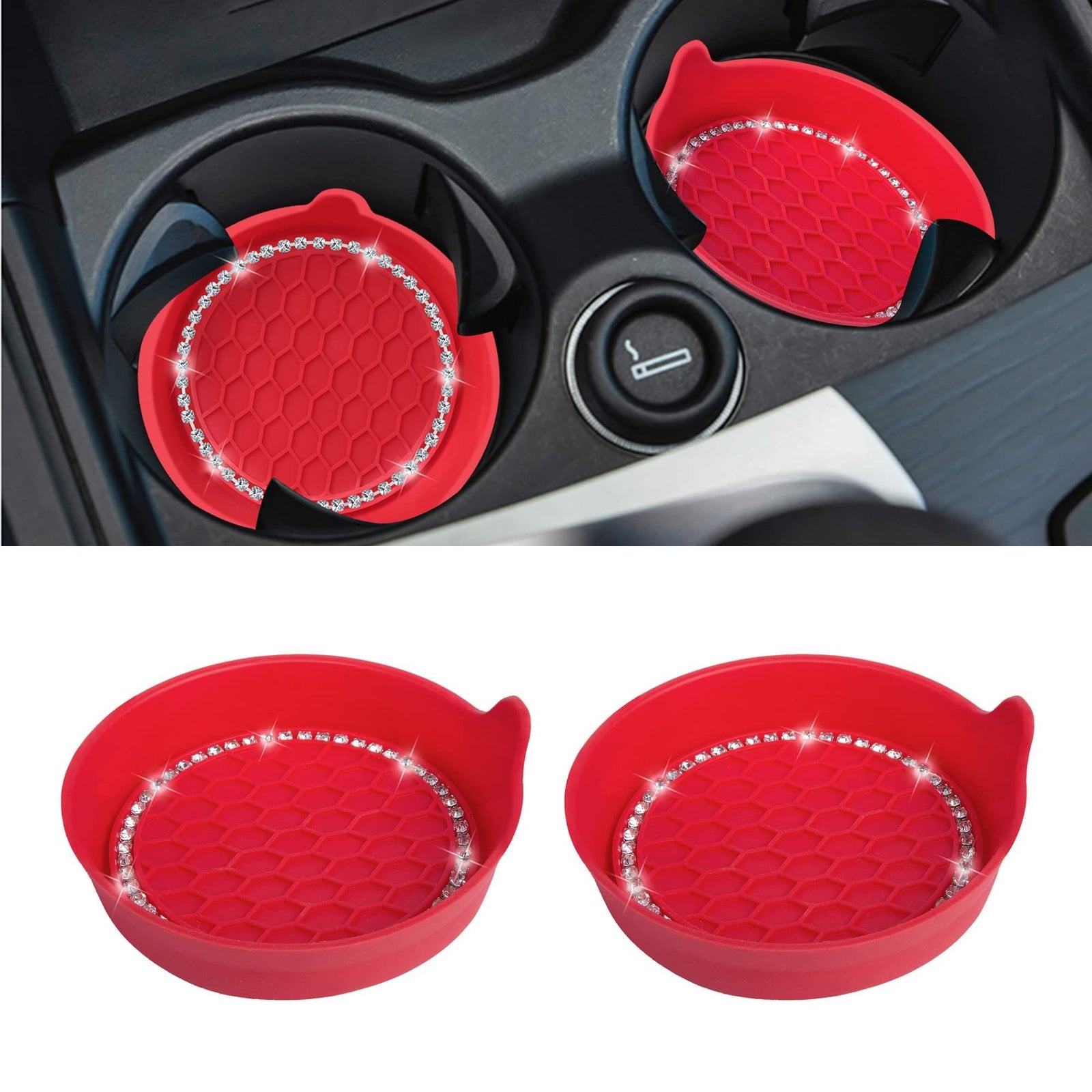 2x Bling Rhinestone Car Interior Cup Holder Insert Coaster Anti Slip Accessories