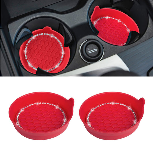 2x Bling Rhinestone Car Interior Cup Holder Insert Coaster Anti Slip Accessories