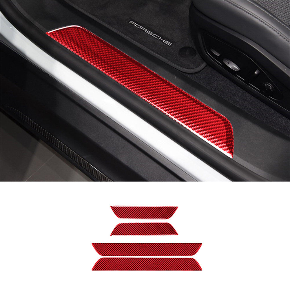 4pcs Red Carbon Fiber Built-In Threshold Cover Trim for Porsche Taycan 2019-2022