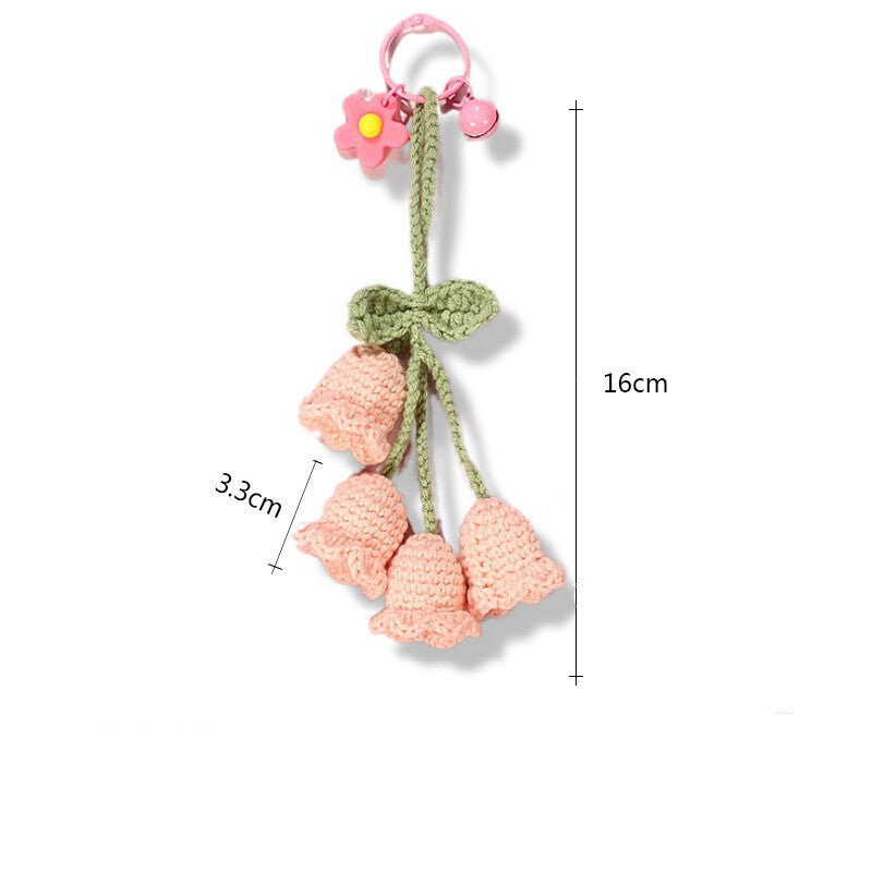 1Pc Hand-woven Bellflower Pendant for Rearview Mirror Hanging Accessory Pink