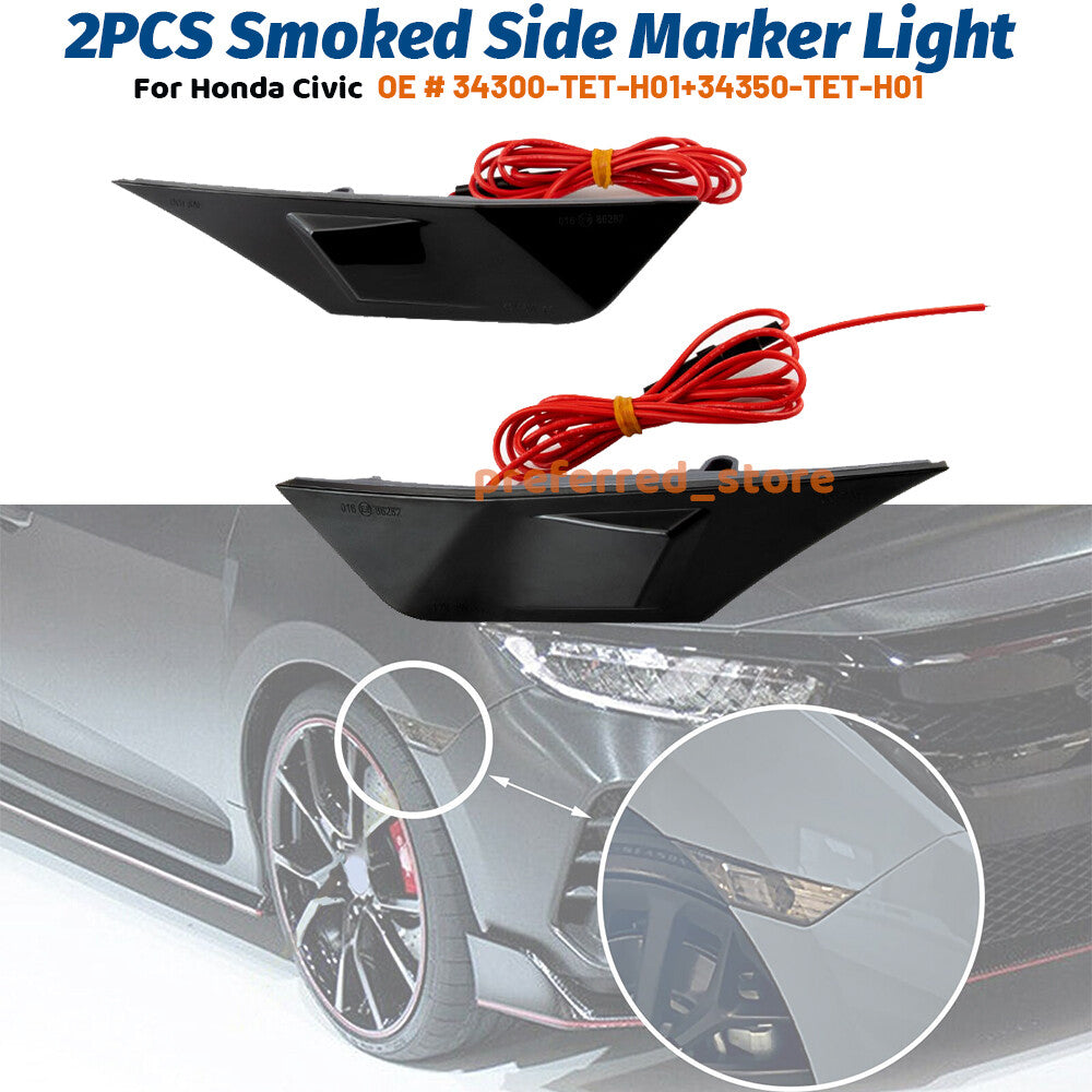 2x LED Smoke Lens Bumper Turn Signal Side Marker Lights 2016-21 for Honda for Civic