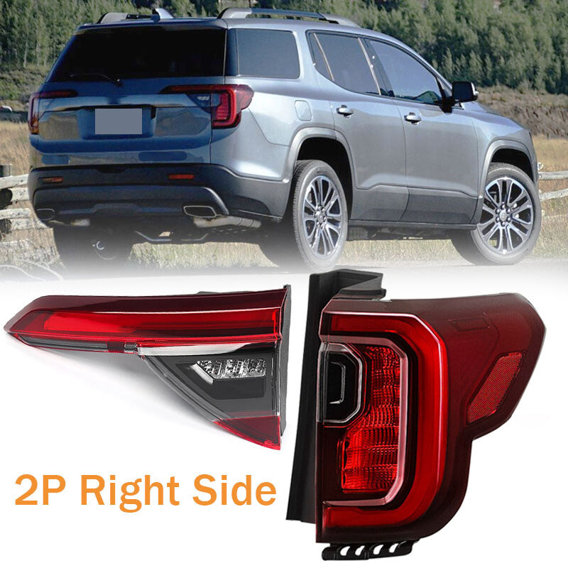 2P for 2020-2023 for GMC Acadia with black trim exterior taillights for passengers.