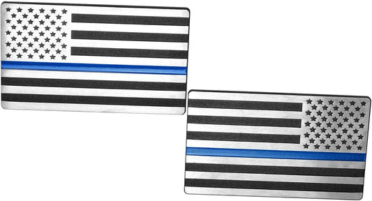 Chrome black and blue American flag badge on the rear side fender of a for Chevrolet .