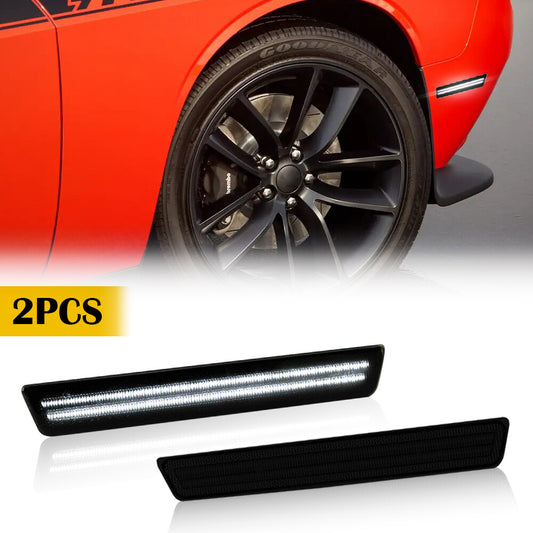 Pair of Rear Smoked Side Marker Lights for 2015 - 2021 for Dodge Charger White LED Bar - v