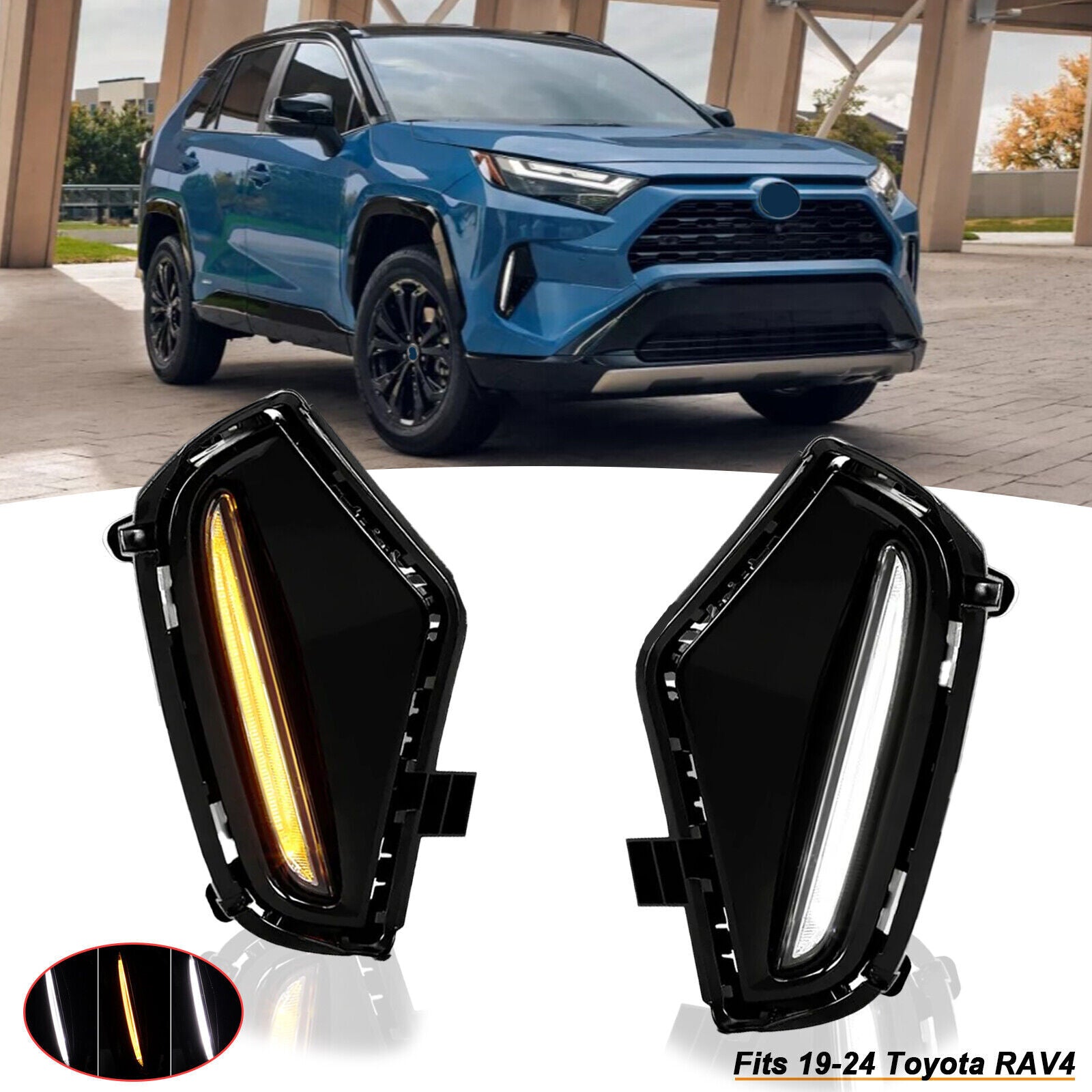 LED dual-color DRL fog lights with turn signal function suitable for Toyota RAV4 2019-2024.