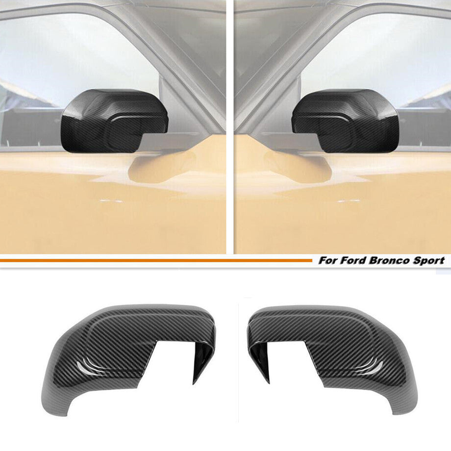 For 21-2024 Bronco Sport Carbon Side Door Rearview Mirror Cover Trim Shells v