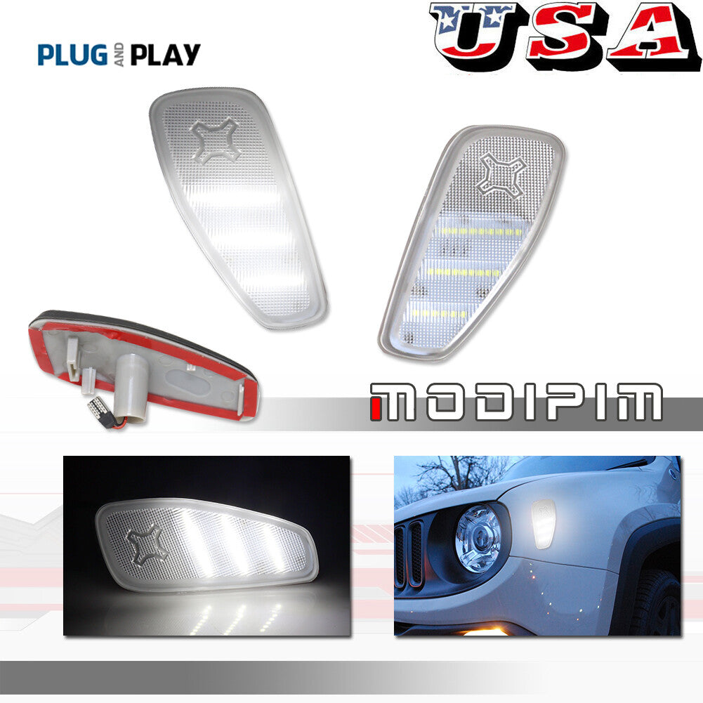 2-pack of transparent side marker turn signal white LED lights suitable for 2015-2023 for Jeep Renegade