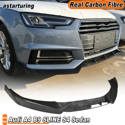 REAL CARBON Front Bumper Lip Spoiler Fit for Audi A4 B9 SLINE S4 Sedan 2017-19