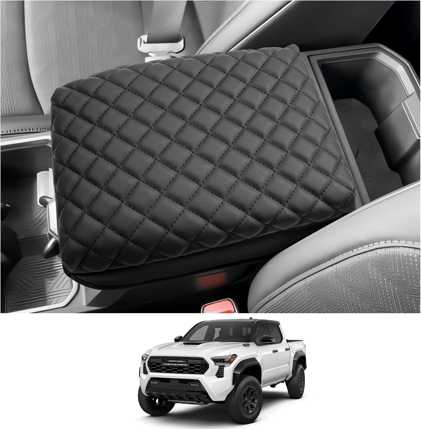 Leather-covered center console armrest and backrest for 2024 and 2025 Tacoma - Black n
