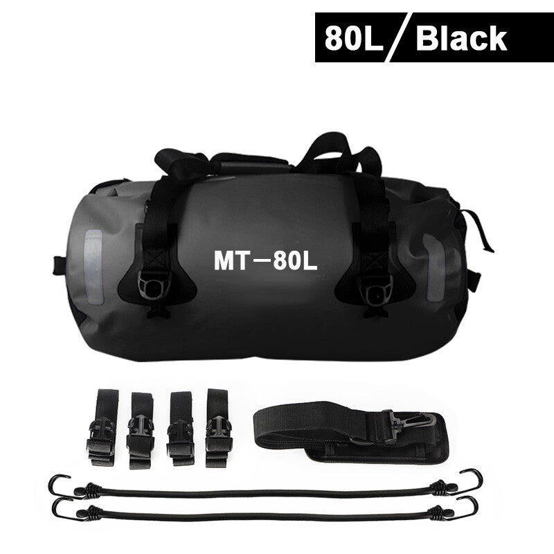 Motorcycle Waterproof Bag Outdoor Travel Rear Rack Luggage Saddlebag Black 80L