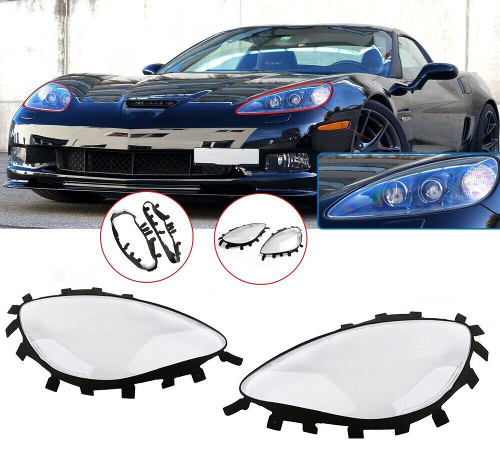 Left and right headlight lens caps with gaskets for Corvette C6 2005-2013 UV protection caps.