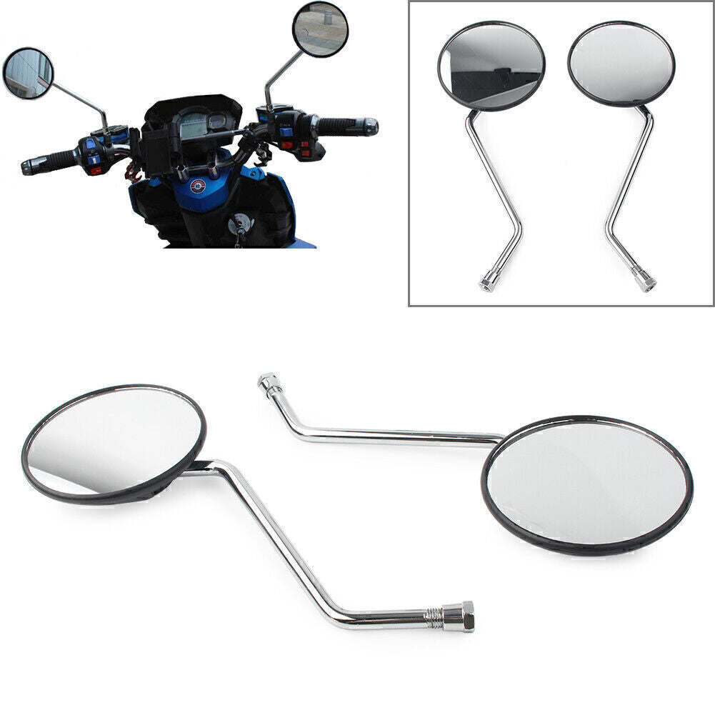 2pcs Motorcycle Rear View Rearview Side Round Mirrors Universal 10mm Fit for Yamaha Q