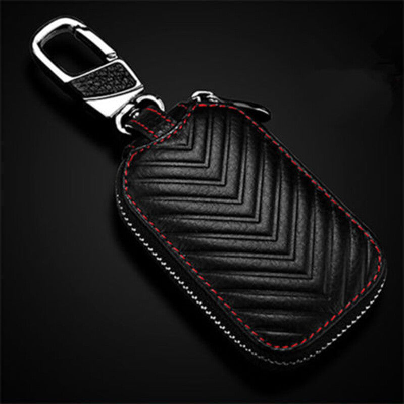 Exquisite Black Leather Car Key Cover Holder Key Bag Protector v