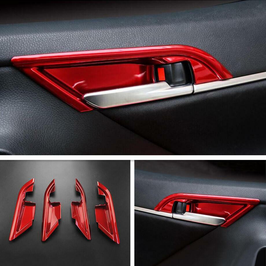For 2018-2021 for Camry ABS Red Car Interior Door Handle Bowl Cover Trim 4PCS v