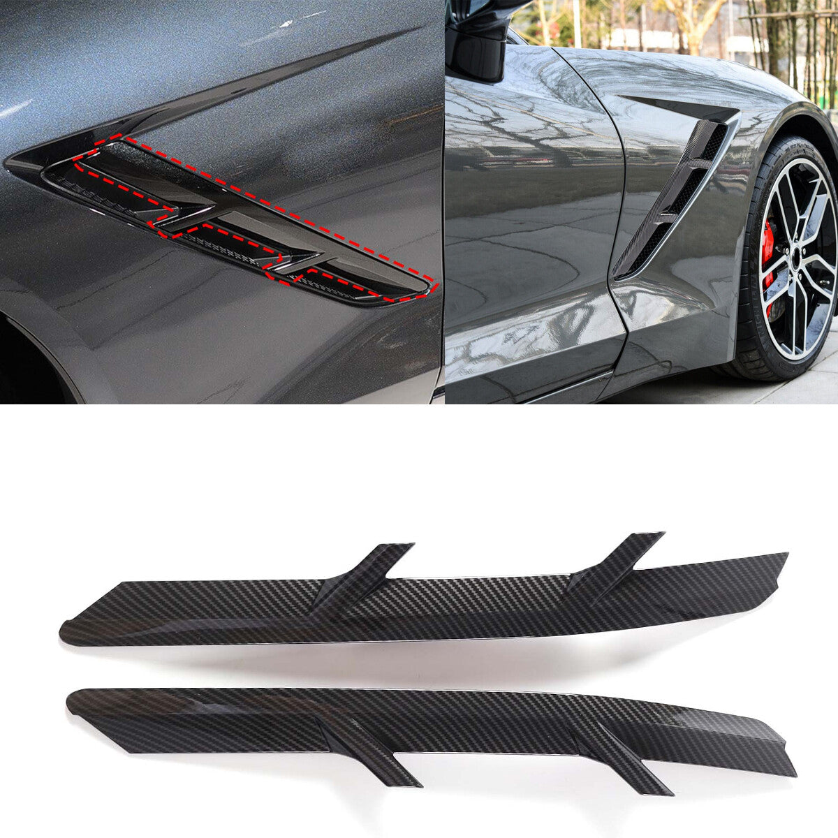 Carbon ABS front fender side vent cover trim L&R for Corvette C7 2014-2019