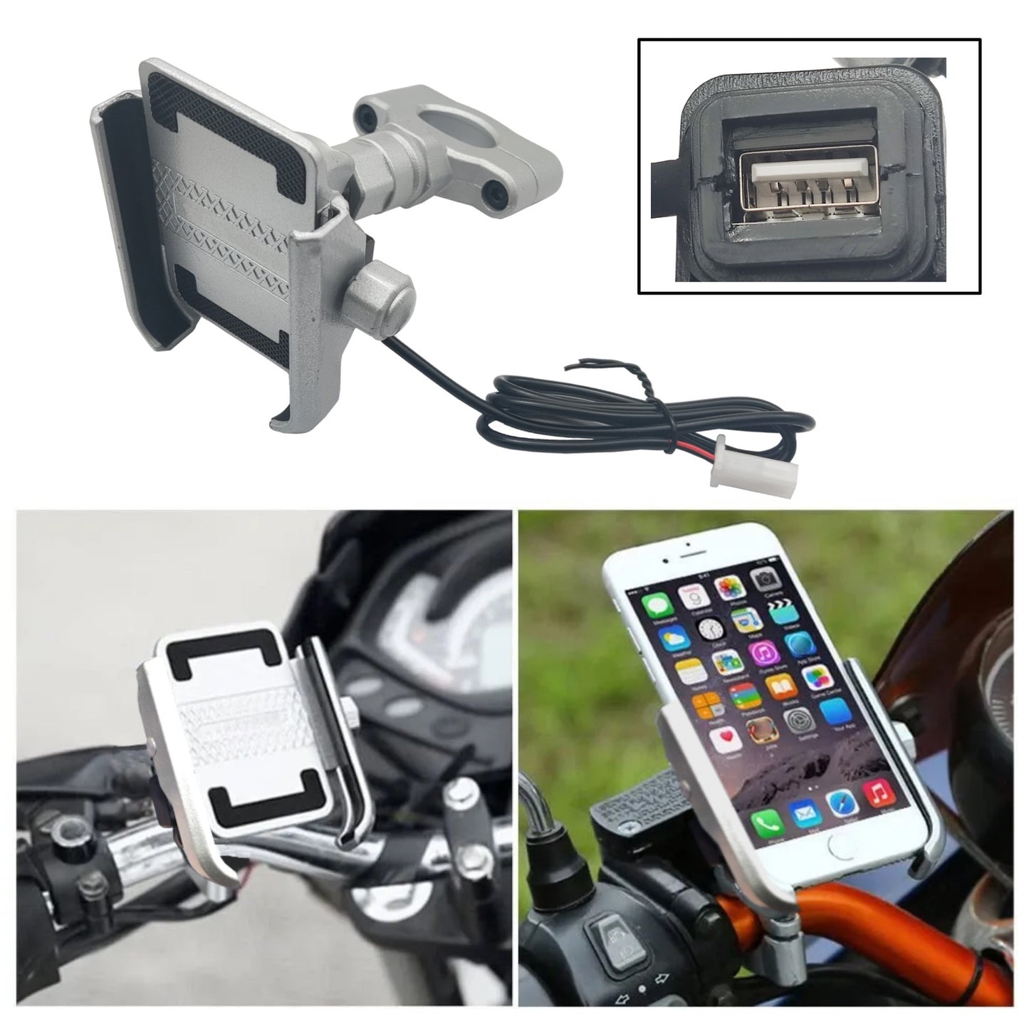 Motorcycle Cell Phone Holder Mount w/ USB for Charger for Harley-Davidson Touring Q