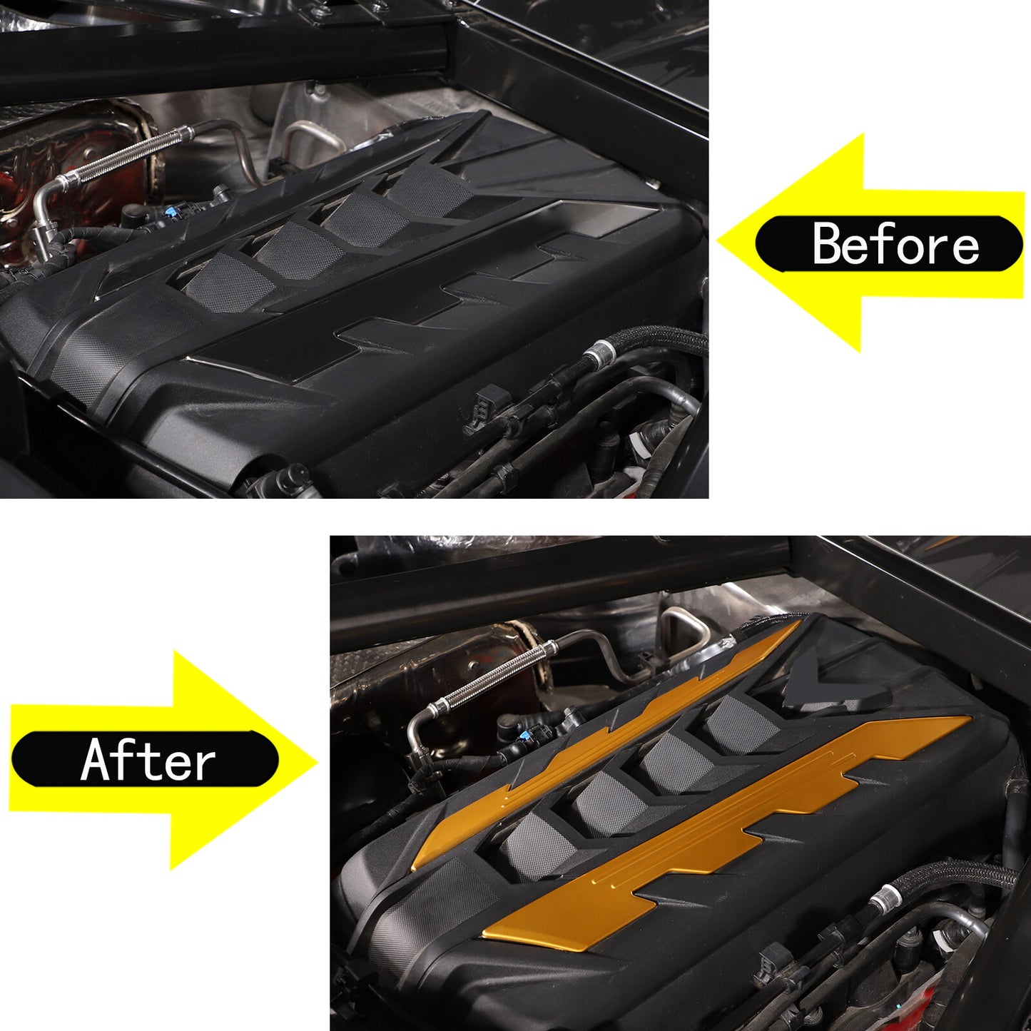 Yellow trim for Corvette C8 2020 - 2023 car engine side panel cover - aluminum alloy n