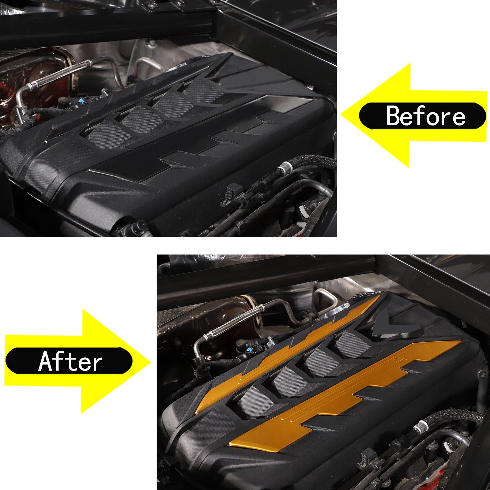 Yellow trim for Corvette C8 2020 - 2023 car engine side panel cover - aluminum alloy n