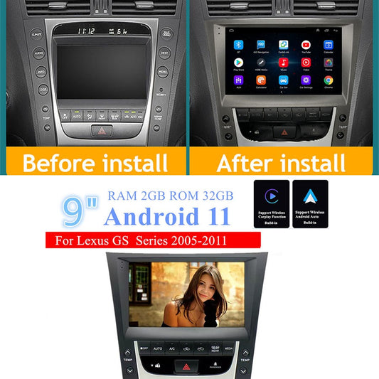 9 Android 11 Car Stereo Radio GPS Navi Wifi For 05-11 for Lexus GS Series w/Carplay