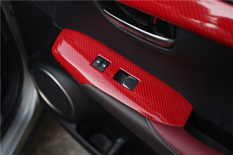 Glass Window Lifting Lock Panel Trim Fit for Lexus NX 2015-2020 Red Carbon Fiber
