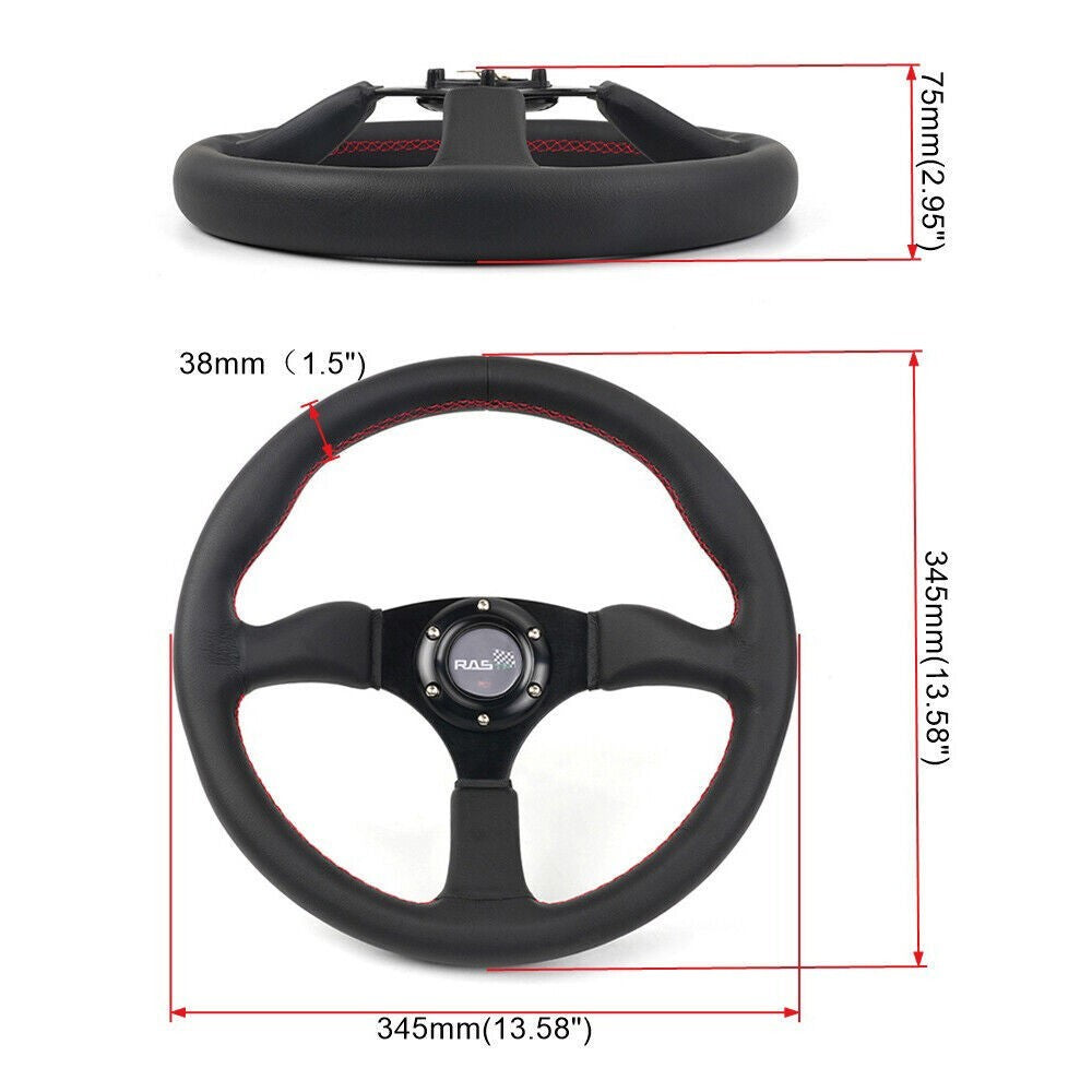Genuine Leather 14¡°Steering Wheel w/Horn + Hub Adapter 170H for Dodge Chevy GM
