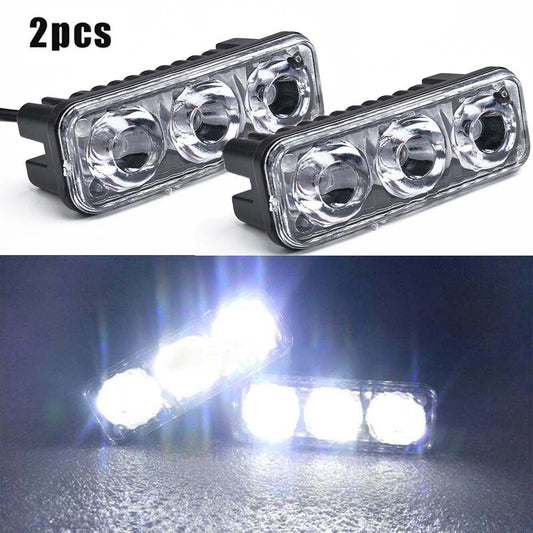 2 Car driving lights, daytime running lights, 3 LED white daytime running lights, 6000K~7000K