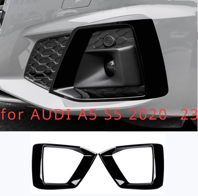Glossy black ABS for AUDI for A5 S5 2020-23 Front Fog Light Lamp Frame Cover panel