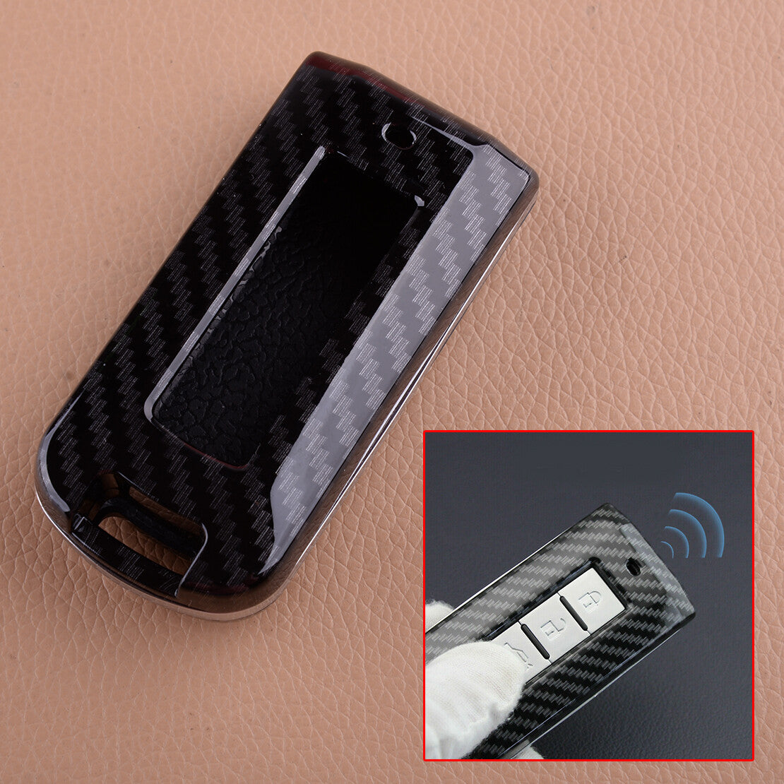 Carbon Fiber Key Fob Case Cover Fit for Mitsubishi Outlander ASX Eclipse RVR Q