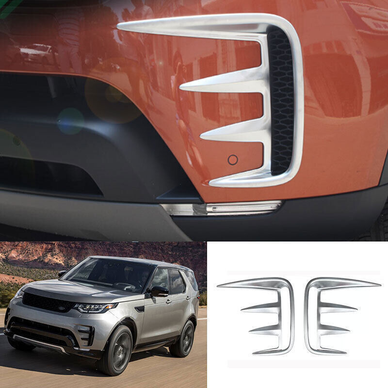 For LR Discovery 5 2017-25 Matt Silver Front Fog Light Lamp Grille Cover Trim 2X