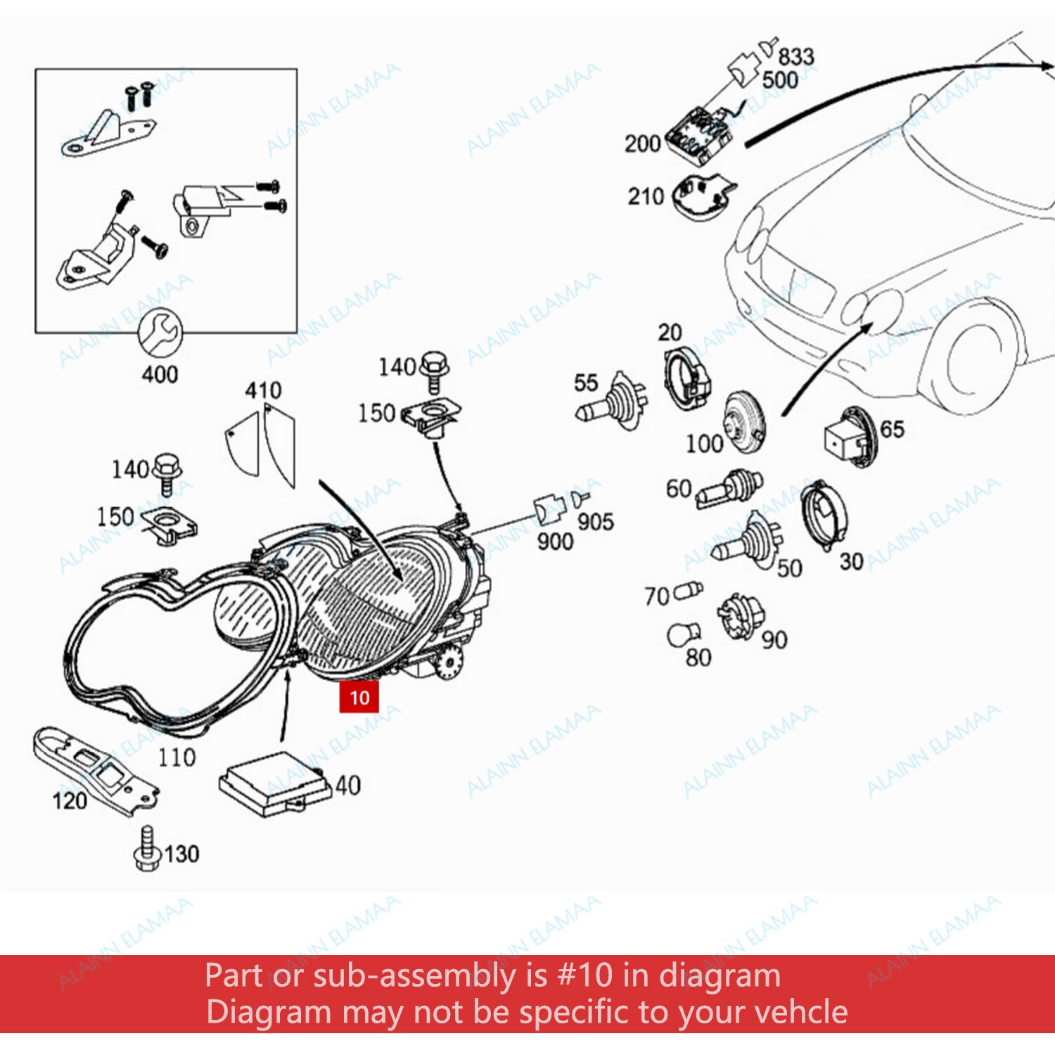 RH Front Headlight Assembly Xenon Bulb Fits for Mercedes for benz W209 CLK 2002-05