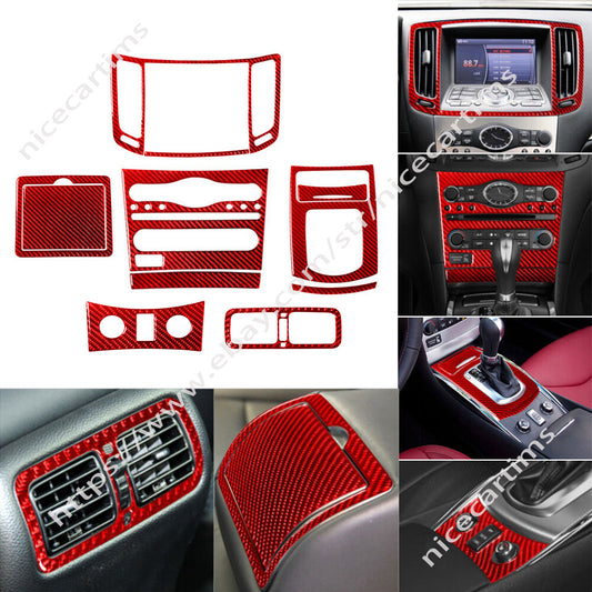 12Pcs Red Carbon Fiber Interior Full Set Trim Kit for Infiniti G37 Sedan 2010-13