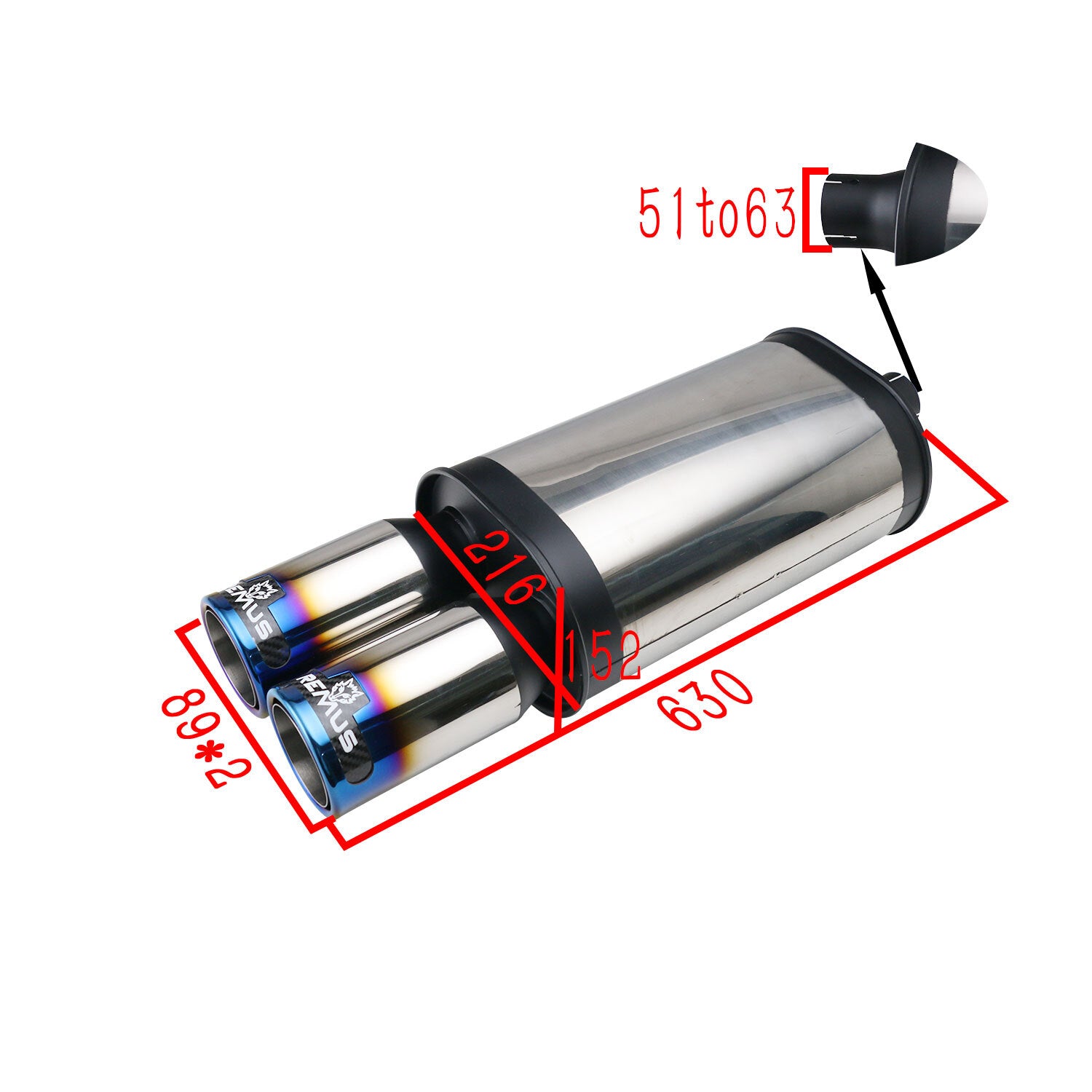 2-2.5 ID 3.5 OD Universal Exhaust Rear Muffler Exhaust Pipe Tube Tail Blue