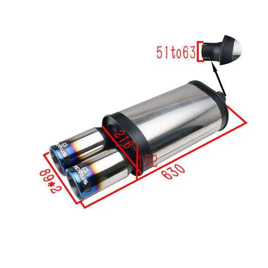 2-2.5 ID 3.5 OD Universal Exhaust Rear Muffler Exhaust Pipe Tube Tail Blue