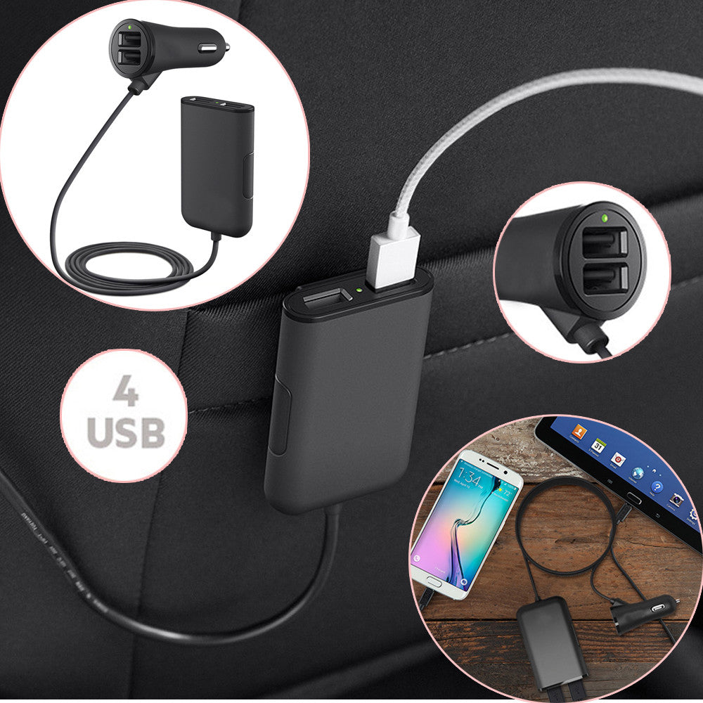 4 USB Car Charger Fast Charging Splitter Rear for Seat Adapter Cable DC12-24V- n