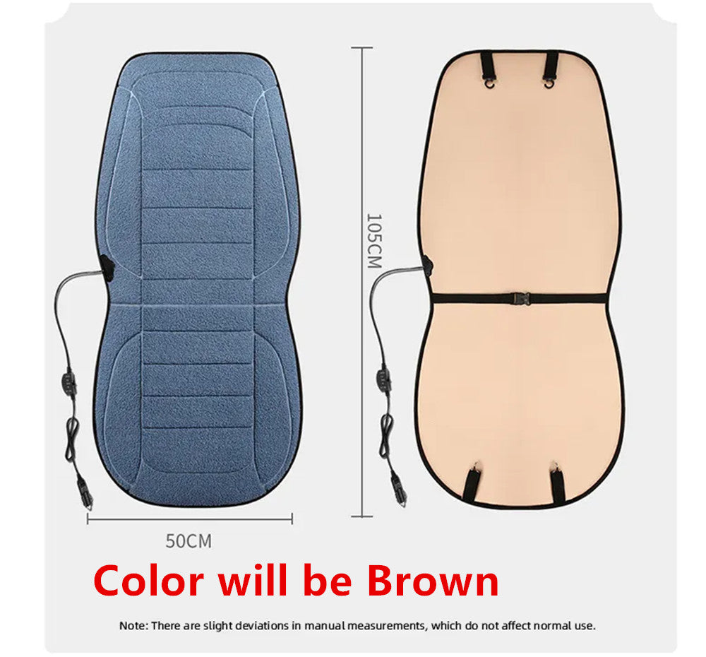 12V Car Heated for Seat Cushion Cover Winter Warmer Heating Pad Mat Lamb Wool Brown