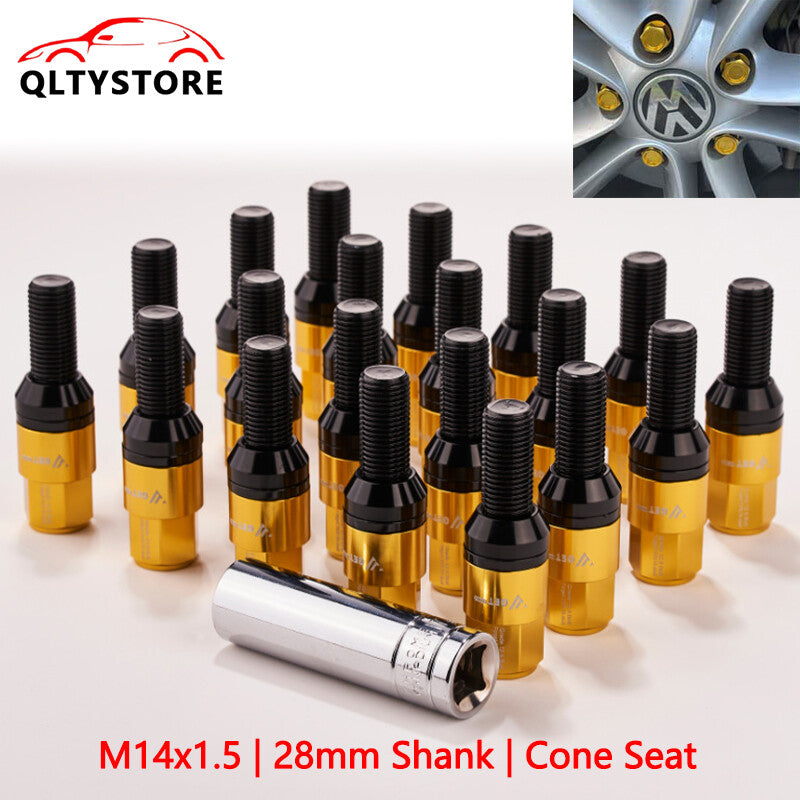 20x M14x1.5 Wheel Lug Bolt 28mm Shank Cone for Seat Stud for Most Aftermarket Gold Q