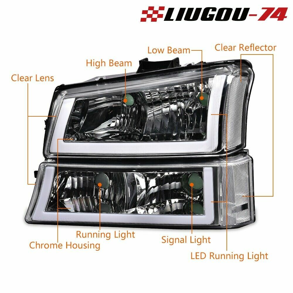 For CHROME HOUSING Transparent Headlights with LED DRL Suitable for 2003-2006 SILVERADO Brand New- v