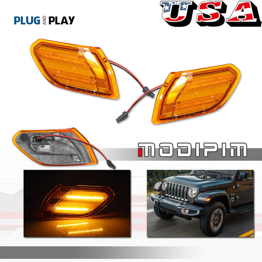 Front Fender Amber LED Side Marker Light Kit for 2018+ for Jeep for Wrangler JL/Gladiator - v