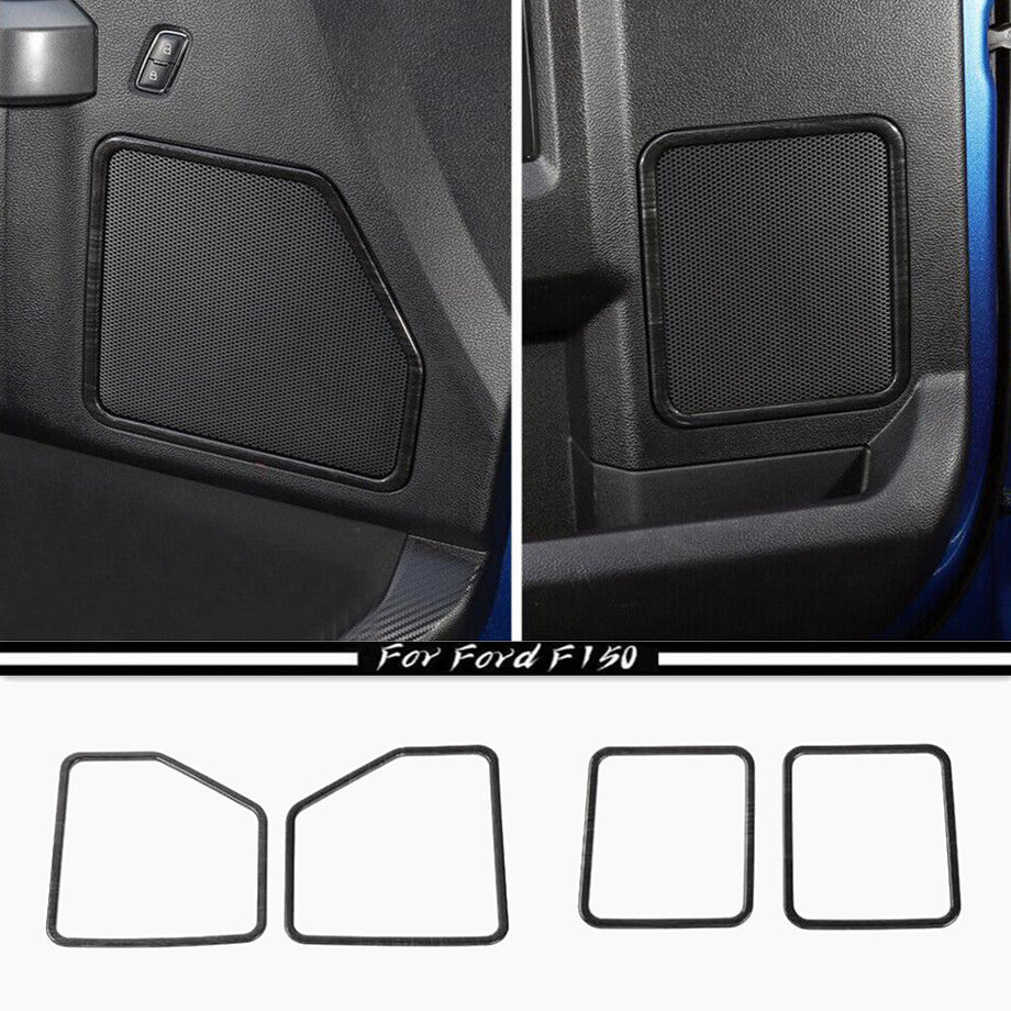 For 15-20  for ford  F150 Black Wood Grain Front&Rear Door Speaker Cover Frame Trim 4P