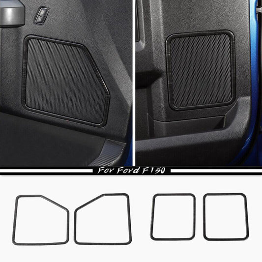 For 15-20  for ford  F150 Black Wood Grain Front&Rear Door Speaker Cover Frame Trim 4P