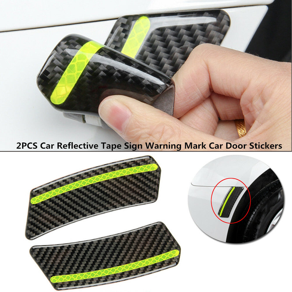 2pcs Car Reflective Strip Carbon Fiber Warning Mark Car Door Sticker - n