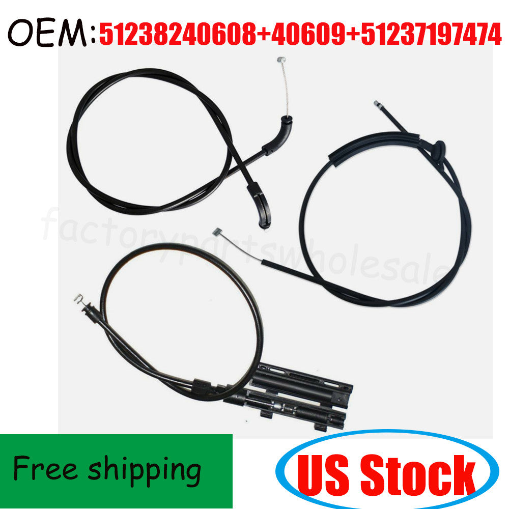 3-Piece Engine Hood Release Cable Kit for 7 E66 730Li 740Li 750Li 760Li n