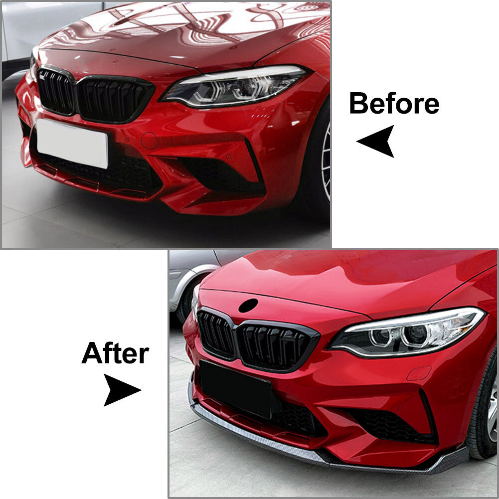 Bright Black CS Style Front Bumper Spoiler Lip for BMW F87 M2 2016-2021